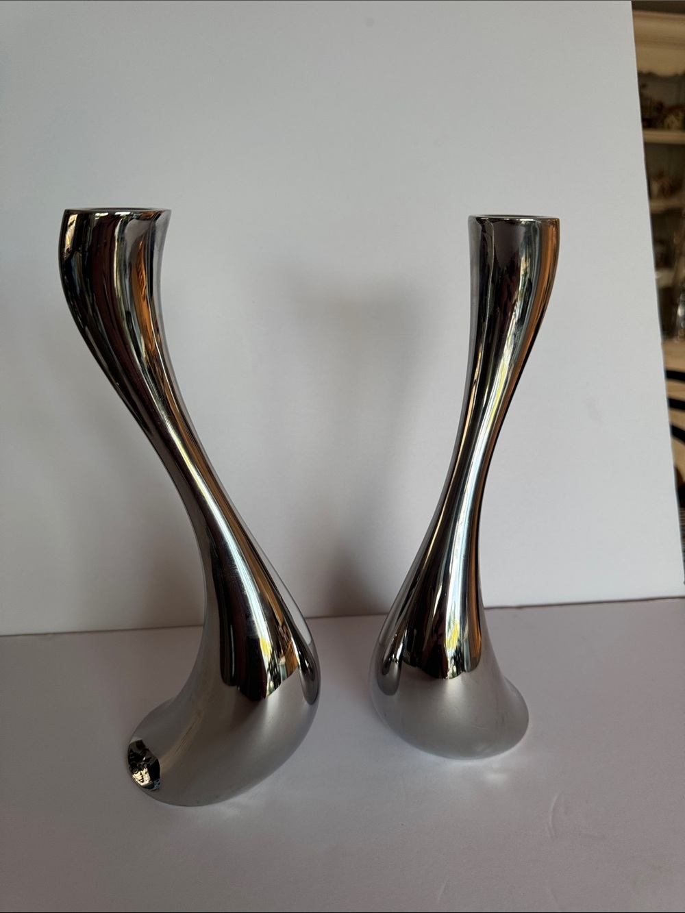 Georg Jensen Polished Silver Twisted Candle Holders, Pair
